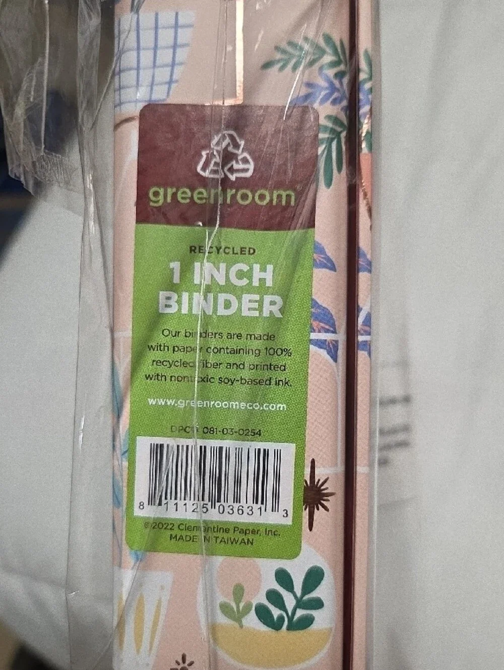2 Greenroom 1-Inch Floral Recycled Binder - Pink Plant Design